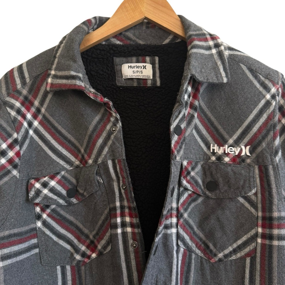 Hurley Sherpa Lined Snap Buttons w/ Pockets‎ 100% Cotton Shacket Men Size S #418 - Picture 4 of 11